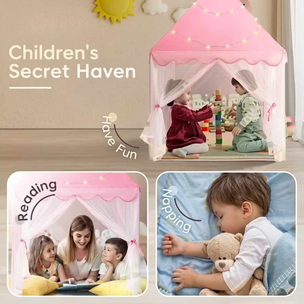 Premium 3-Side Ventilation Kids Play Tent – Breathable & Cozy Playhouse